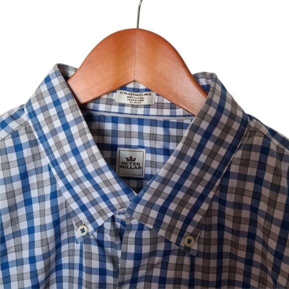 Peter Millar Dress Button Down Shirt White Blue Gray Check XXL‎ 100% Cotton - Picture 5 of 9
